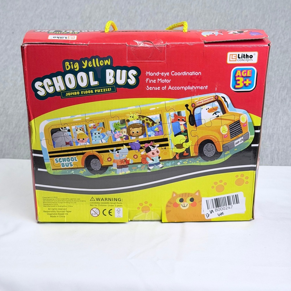 Litho Concepts Big Yellow School Bus Jumbo Floor Puzzle 24 Pieces 4 Feet Long